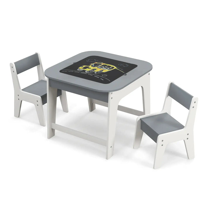 Kids Table and Chairs Set – Grey and Natural | Double-Sided Activity Table COSTWAY - Little and Giant Explorers Costway