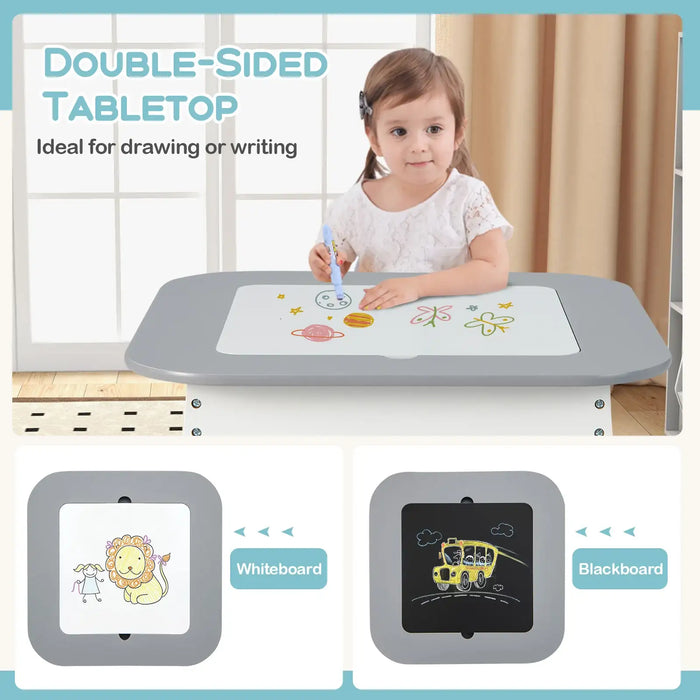 Kids Table and Chairs Set – Grey and Natural | Double-Sided Activity Table COSTWAY - Little and Giant Explorers Costway