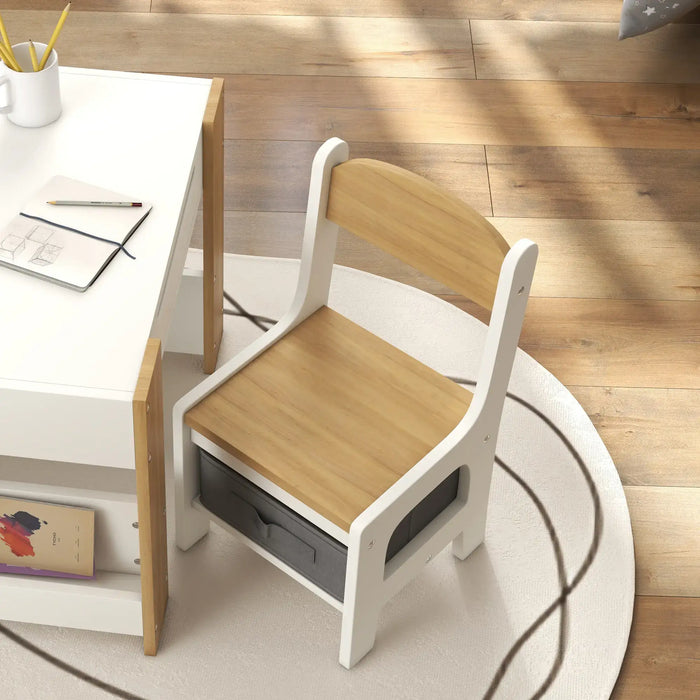 Kids Table and Chairs Set Natural Wood | 3-in-1 Design with Storage - Little and Giant Explorers HOMCOM