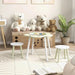Kids green and white flower-shaped table and chairs set in cozy playroom with plush bears