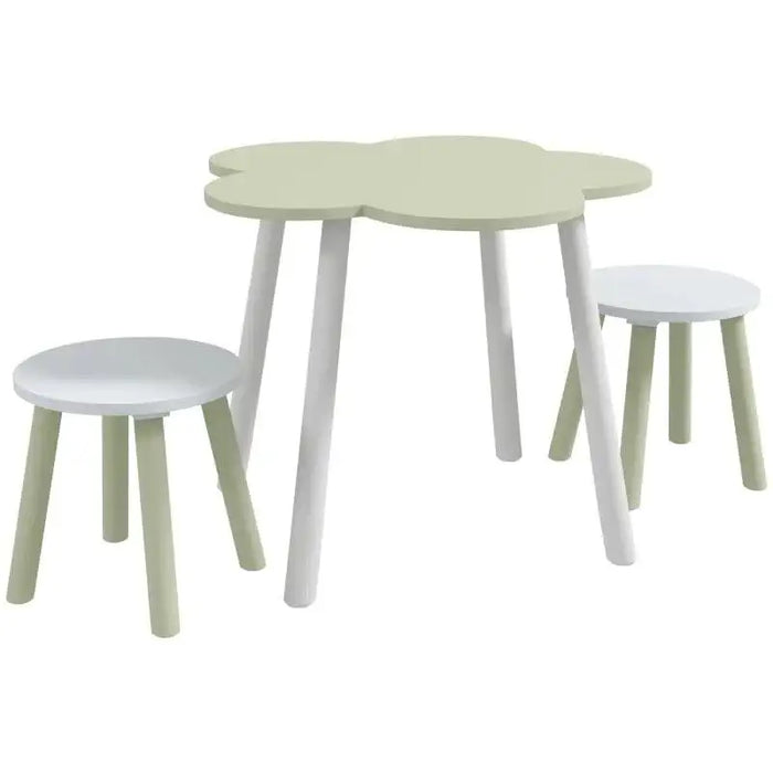 Kids green and white flower-shaped table and chair set, comfortable height, Zonekiz