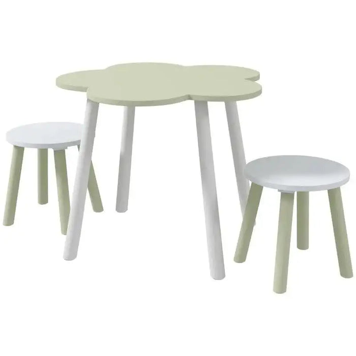 Kids green and white flower-shaped table and two matching chairs set