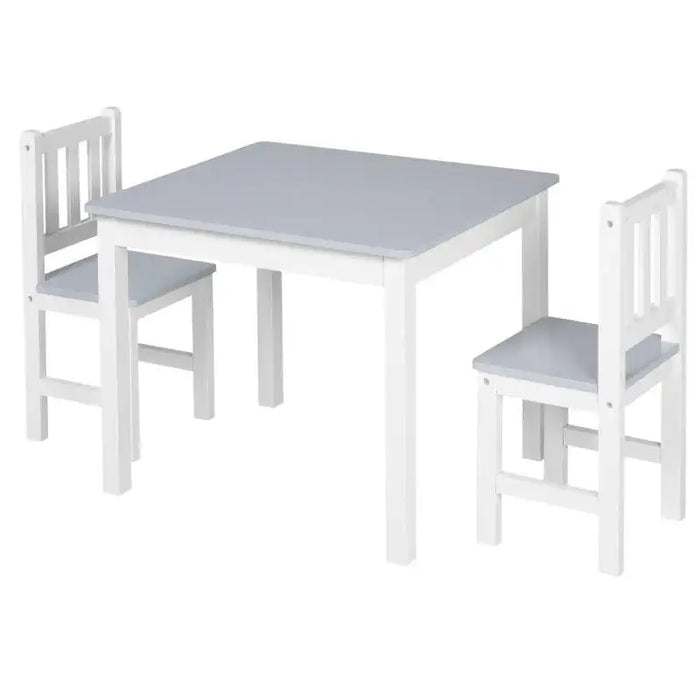 Kids table and chair set, grey and white wooden three-piece dining set for children