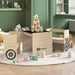 Kids table and chair set with off-road car design, blackboard top, storage, toys around