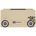 Kids table and chair set in off-road car design with blackboard top and storage, beige color.