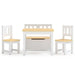 White and beige kids table and chair set with storage bench, 4-piece, modern design