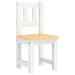 White wooden kids chair with natural beige seat on plain background
