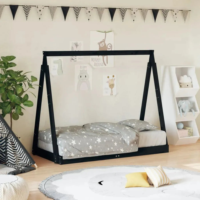 Kids Bed Frame Black and Solid Wood Pine (70 x 140cm) - Little and Giant Explorers vidaXL