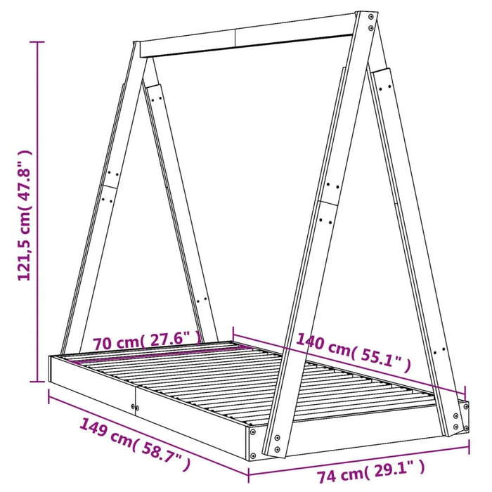 Kids Bed Frame Black and Solid Wood Pine (70 x 140cm) - Little and Giant Explorers vidaXL