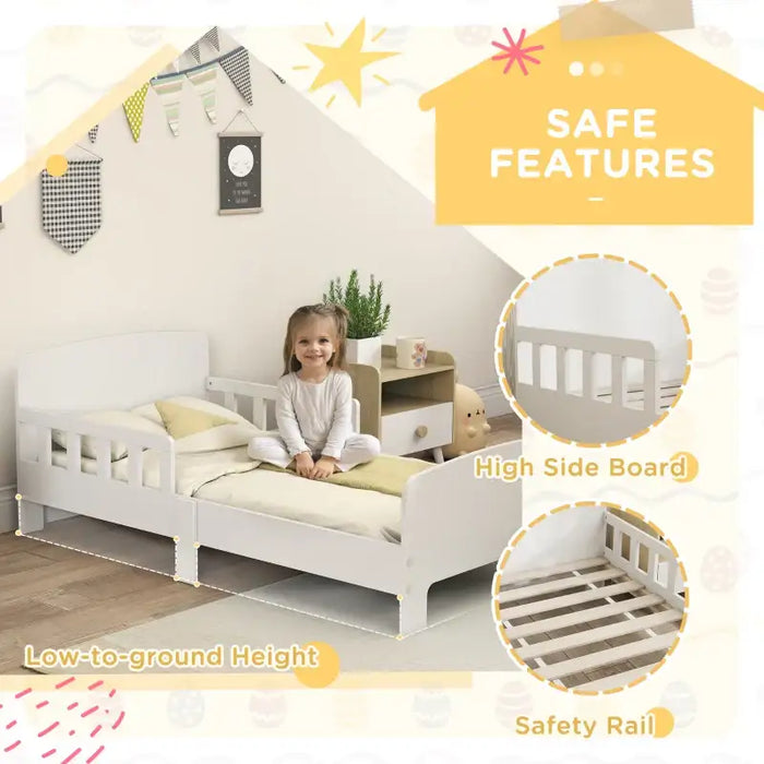 Kids Toddler Bed – White | Guardrails and Low-to-Ground Design for Independent Sleep AIYAPLAY - Little and Giant Explorers AIYAPLAY