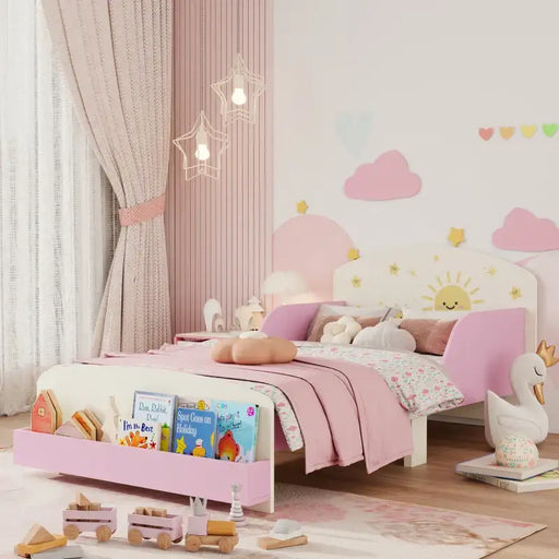 Kids Toddler Bed with Lion Theme – Pink | Junior Bed Frame with Side Rails and Storage AIYAPLAY - Little and Giant Explorers AIYAPLAY