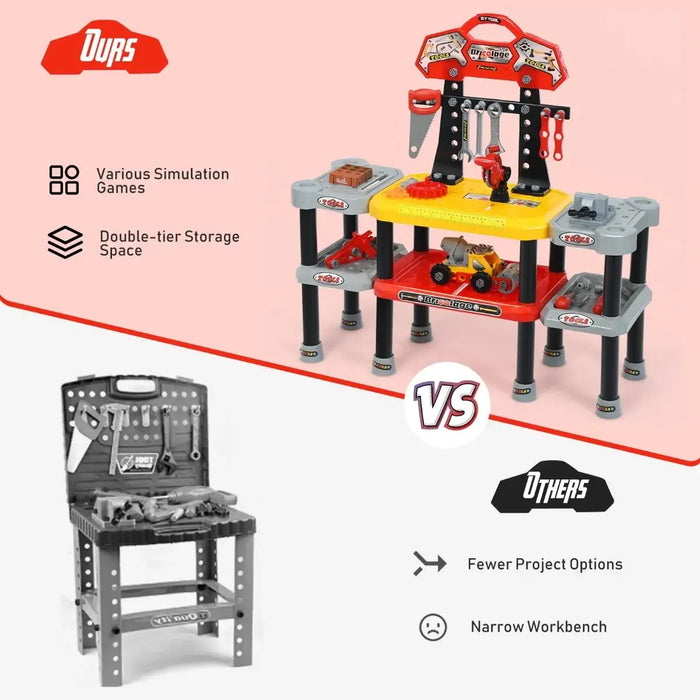 Kids Tool Workbench – 121-Piece Construction Playset | Double-Tier Design COSTWAY - Little and Giant Explorers Costway