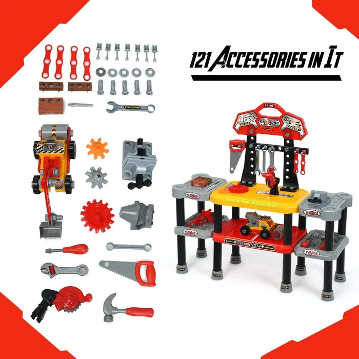 Kids Tool Workbench – 121-Piece Construction Playset | Double-Tier Design COSTWAY - Little and Giant Explorers Costway