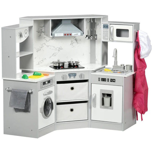 Toy Kitchen with Running Water, Lights, Sounds, Apron, Chef Hat and Water Dispenser - Little and Giant Explorers AIYAPLAY