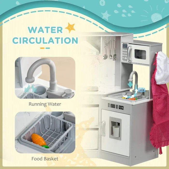 Toy Kitchen with Running Water, Lights, Sounds, Apron, Chef Hat and Water Dispenser - Little and Giant Explorers AIYAPLAY