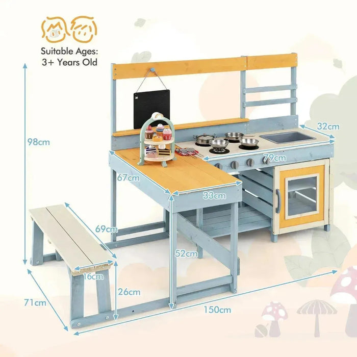 Kids Toy Mud Kitchen with Picnic Table - Little and Giant Explorers Costway