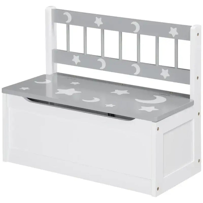 Kids Toy Storage Bench – White and Grey | Wooden Chest with Seat - Gas Stay Hinge ZONEKIZ - Little and Giant Explorers ZONEKIZ
