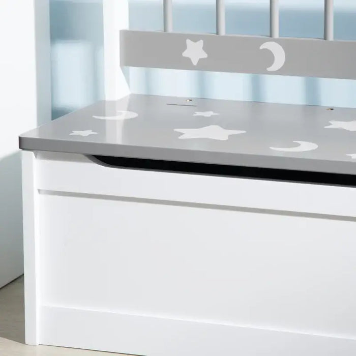 Kids Toy Storage Bench – White and Grey | Wooden Chest with Seat - Gas Stay Hinge ZONEKIZ - Little and Giant Explorers ZONEKIZ