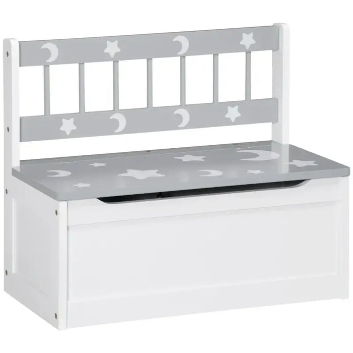 Kids Toy Storage Bench – White and Grey | Wooden Chest with Seat - Gas Stay Hinge ZONEKIZ - Little and Giant Explorers ZONEKIZ