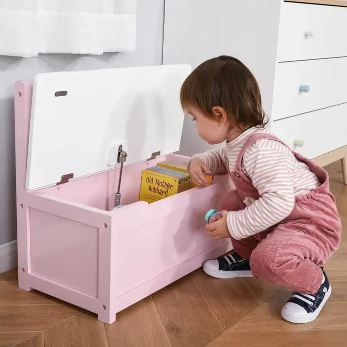 Kids Toy Storage Box with Bench Seat – Pink | Wooden Chest - Gas Stay Hinge HOMCOM - Little and Giant Explorers HOMCOM