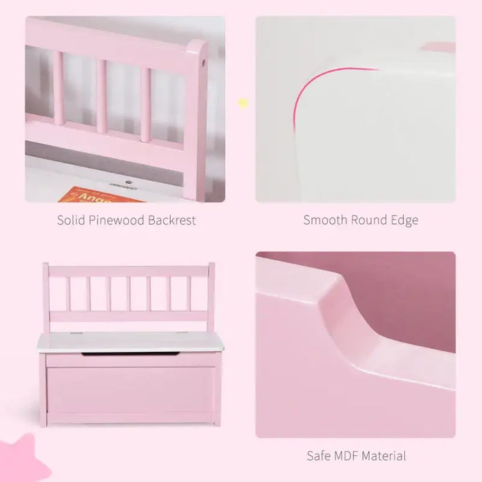 Kids Toy Storage Box with Bench Seat – Pink | Wooden Chest - Gas Stay Hinge HOMCOM - Little and Giant Explorers HOMCOM