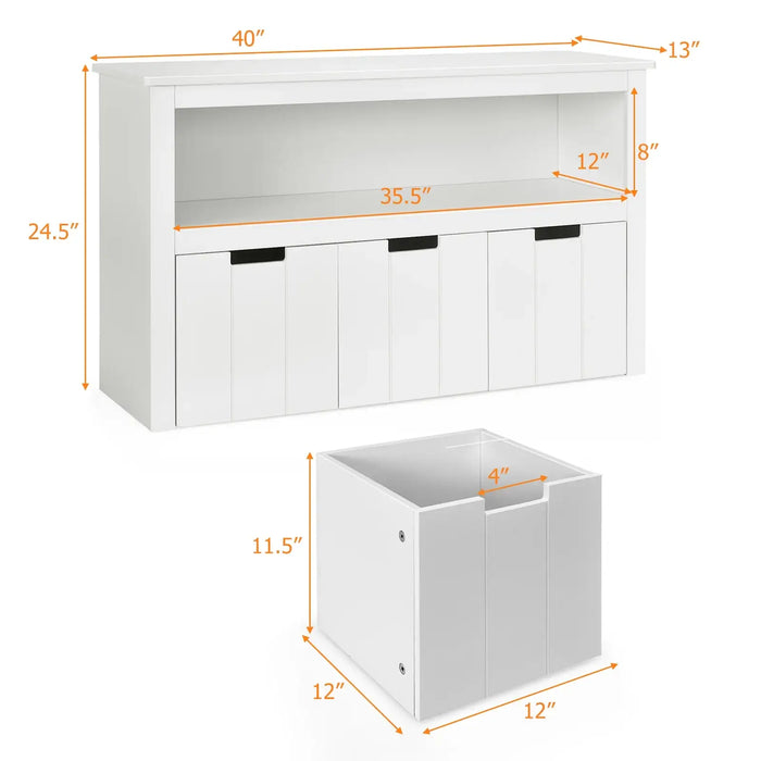 Kids Toy Storage Cabinet – White | Wooden Organiser - 3 Drawers and Open Shelf COSTWAY - Little and Giant Explorers Costway