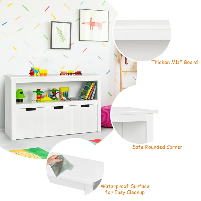 Kids Toy Storage Cabinet – White | Wooden Organiser - 3 Drawers and Open Shelf COSTWAY - Little and Giant Explorers Costway
