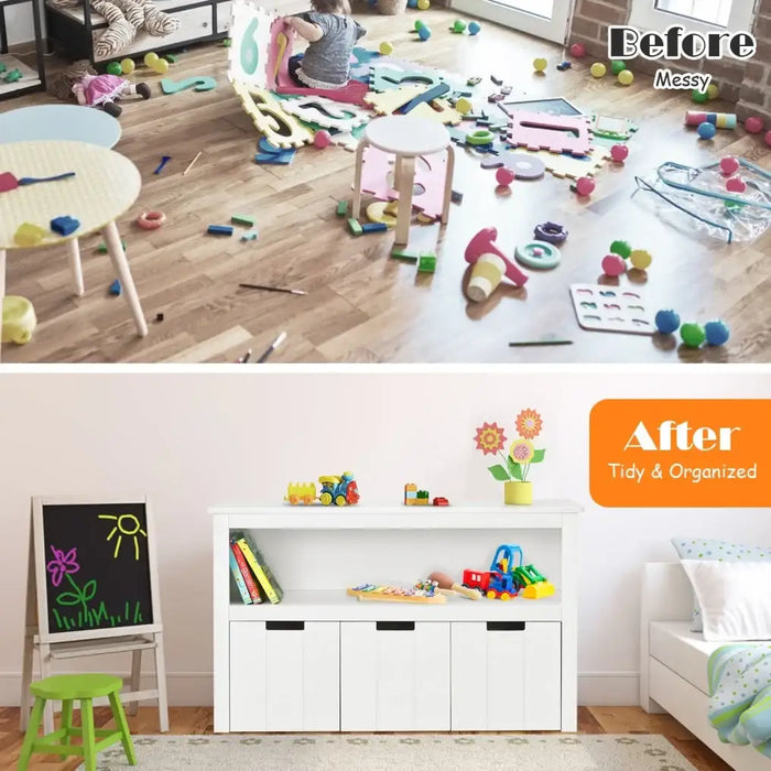 Kids Toy Storage Cabinet – White | Wooden Organiser - 3 Drawers and Open Shelf COSTWAY - Little and Giant Explorers Costway