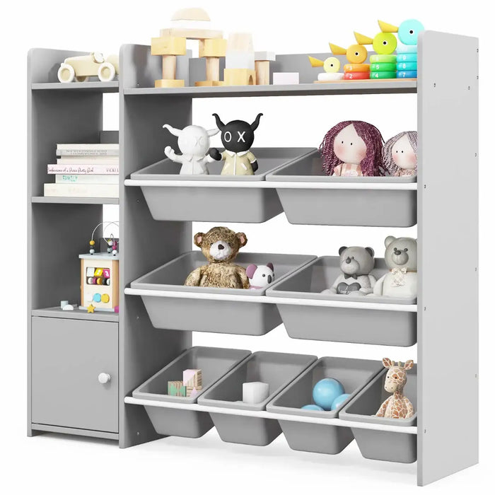 Kids Toy Storage Organiser – Grey | 8 Storage Bins with Shelves and Cabinet COSTWAY - Little and Giant Explorers