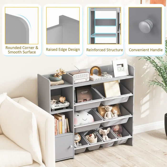 Kids Toy Storage Organiser – Grey | 8 Storage Bins with Shelves and Cabinet COSTWAY - Little and Giant Explorers