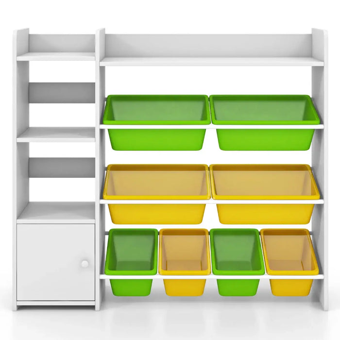 Kids Toy Storage Organiser | 4 Large Bins, 4 Small Bins, Side Shelves and Cabinet COSTWAY - Little and Giant Explorers Costway
