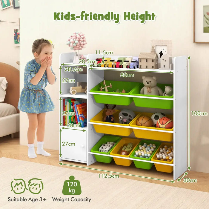 Kids Toy Storage Organiser | 4 Large Bins, 4 Small Bins, Side Shelves and Cabinet COSTWAY - Little and Giant Explorers Costway