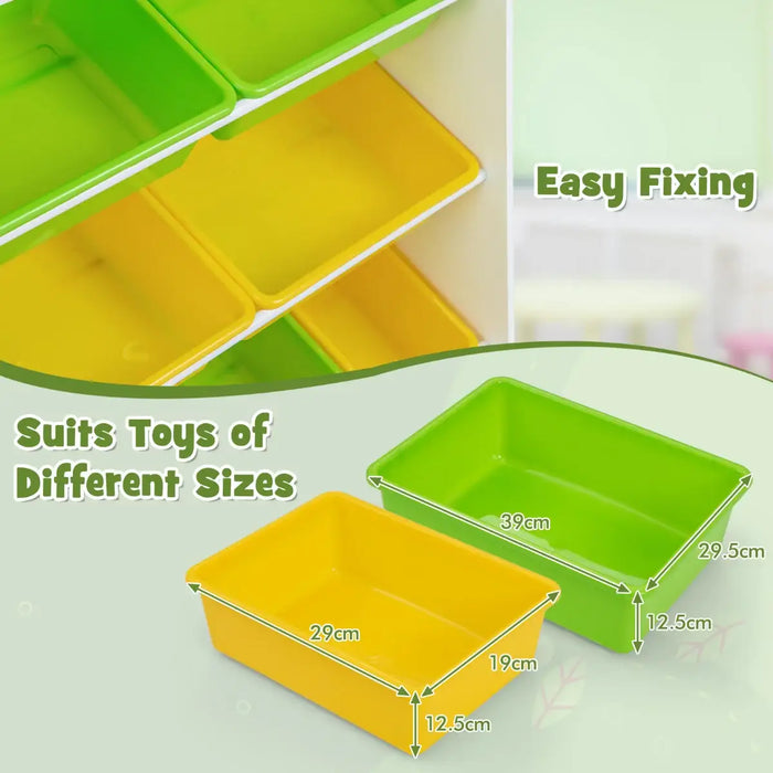 Kids Toy Storage Organiser | 4 Large Bins, 4 Small Bins, Side Shelves and Cabinet COSTWAY - Little and Giant Explorers Costway