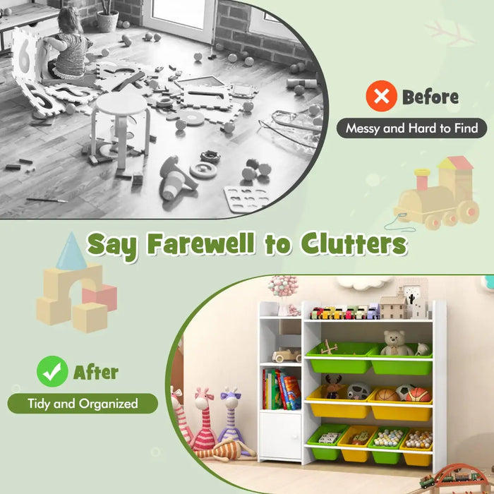 Kids Toy Storage Organiser | 4 Large Bins, 4 Small Bins, Side Shelves and Cabinet COSTWAY - Little and Giant Explorers Costway