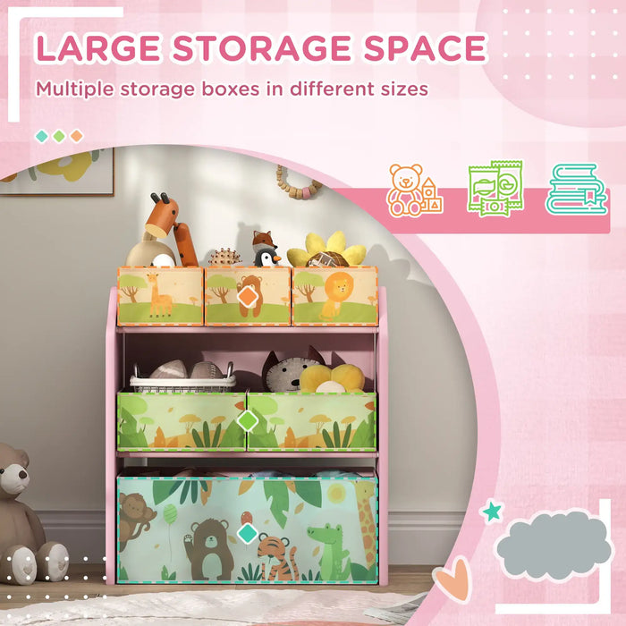 Kids Storage Unit | Pink with 6 Boxes and Cartoon Theme - Little and Giant Explorers AIYAPLAY