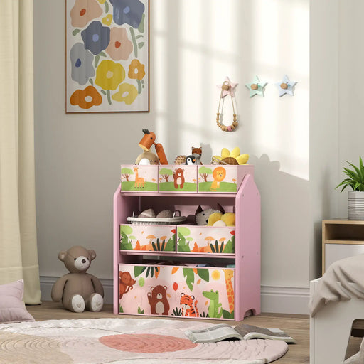 Kids Storage Unit | Pink with 6 Boxes and Cartoon Theme - Little and Giant Explorers AIYAPLAY