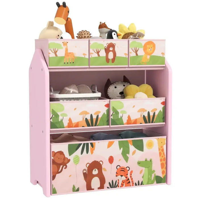 Kids Storage Unit | Pink with 6 Boxes and Cartoon Theme - Little and Giant Explorers AIYAPLAY