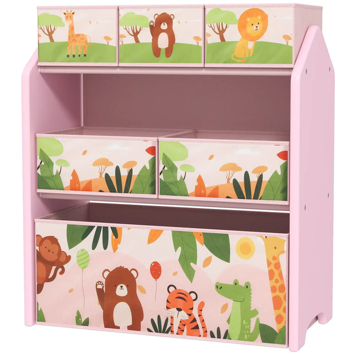 Kids Storage Unit | Pink with 6 Boxes and Cartoon Theme - Little and Giant Explorers AIYAPLAY