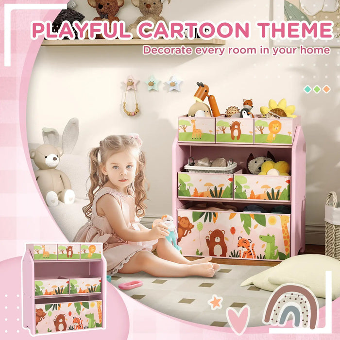 Kids Storage Unit | Pink with 6 Boxes and Cartoon Theme - Little and Giant Explorers AIYAPLAY