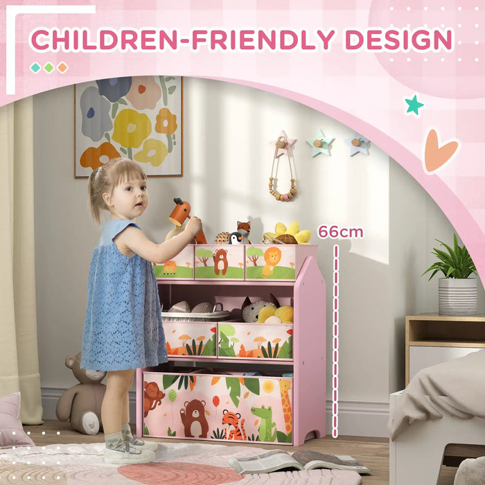 Kids Storage Unit | Pink with 6 Boxes and Cartoon Theme - Little and Giant Explorers AIYAPLAY