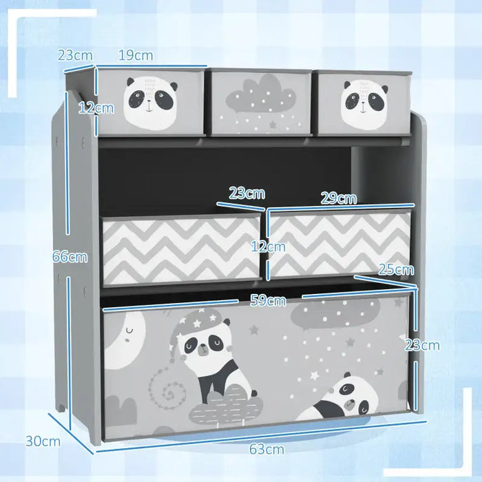 Kids Toy Storage Unit – Grey 3-Tier Organiser with 6 Bins | MDF Construction ZONEKIZ - Little and Giant Explorers ZONEKIZ