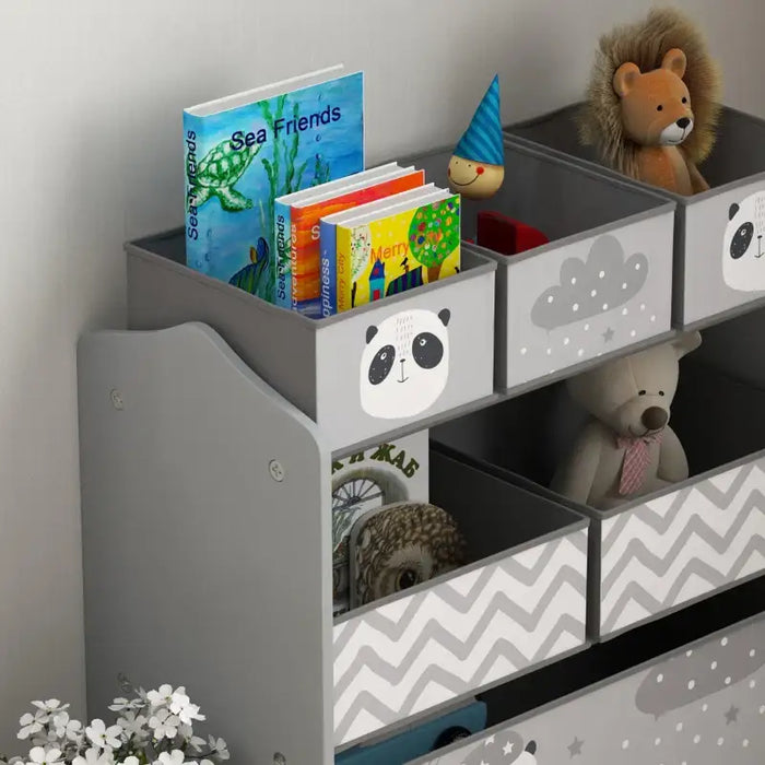 Kids Toy Storage Unit – Grey 3-Tier Organiser with 6 Bins | MDF Construction ZONEKIZ - Little and Giant Explorers ZONEKIZ
