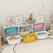 Children's room with storage bins and toys on a shelf