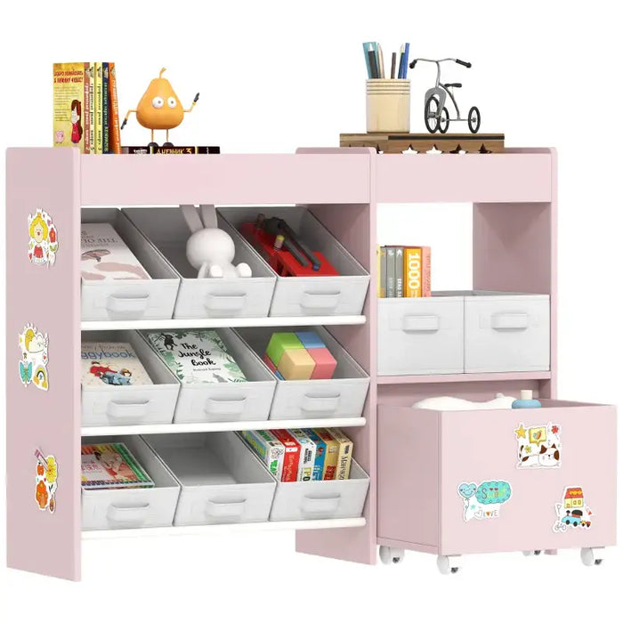 Kids Toy Storage Unit – Pink and White | 11 Fabric Bins, Cabinet and Stickers AIYAPLAY - Little and Giant Explorers AIYAPLAY