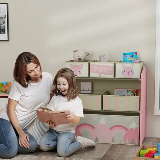 Kids Toy Storage Unit – Pink | 3-Tier Organiser with 6 Bins and MDF Construction ZONEKIZ - Little and Giant Explorers ZONEKIZ