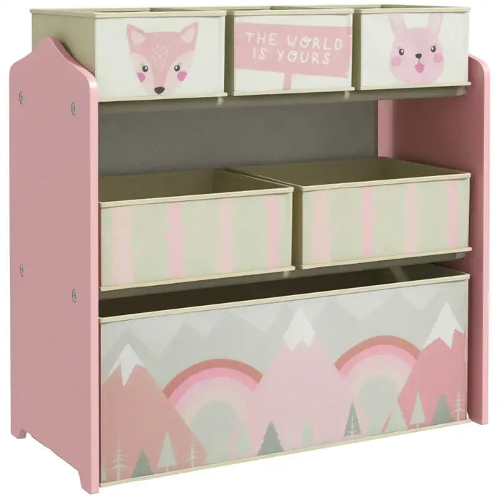 Kids Toy Storage Unit – Pink | 3-Tier Organiser with 6 Bins and MDF Construction ZONEKIZ - Little and Giant Explorers ZONEKIZ