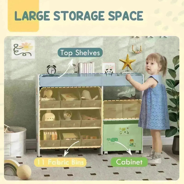 Kids Toy Storage Unit with 11 Bins, Cabinet and Top Shelves - Little and Giant Explorers AIYAPLAY