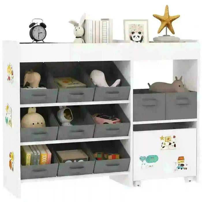 Kids Toy Storage Unit with 11 Bins, Cabinet and Top Shelves - Little and Giant Explorers AIYAPLAY