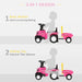 Pink kids 2-in-1 ride-on tractor walker and stroller with cargo box for toddlers.
