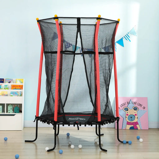 Kids Trampoline with Safety Net and Padded Poles | Red - Little and Giant Explorers HOMCOM